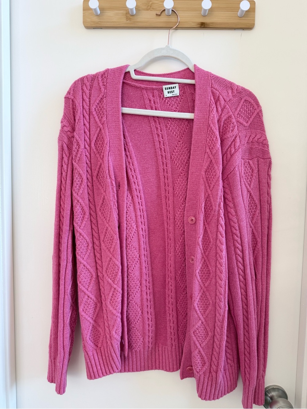 Sunday Best Bright Pink Cable-Knit Button Cardigan